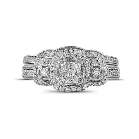 14k White Gold Round Diamond Bridal Wedding Ring Set 1/2 Cttw