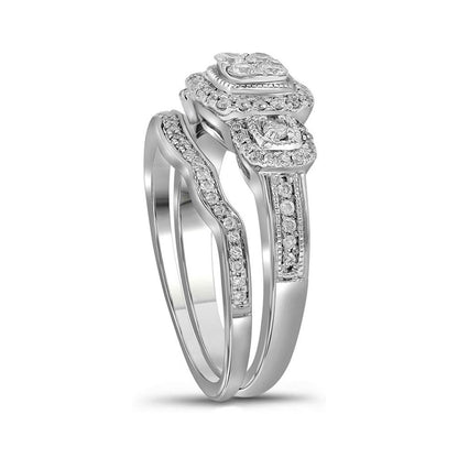 14k White Gold Round Diamond Bridal Wedding Ring Set 1/2 Cttw