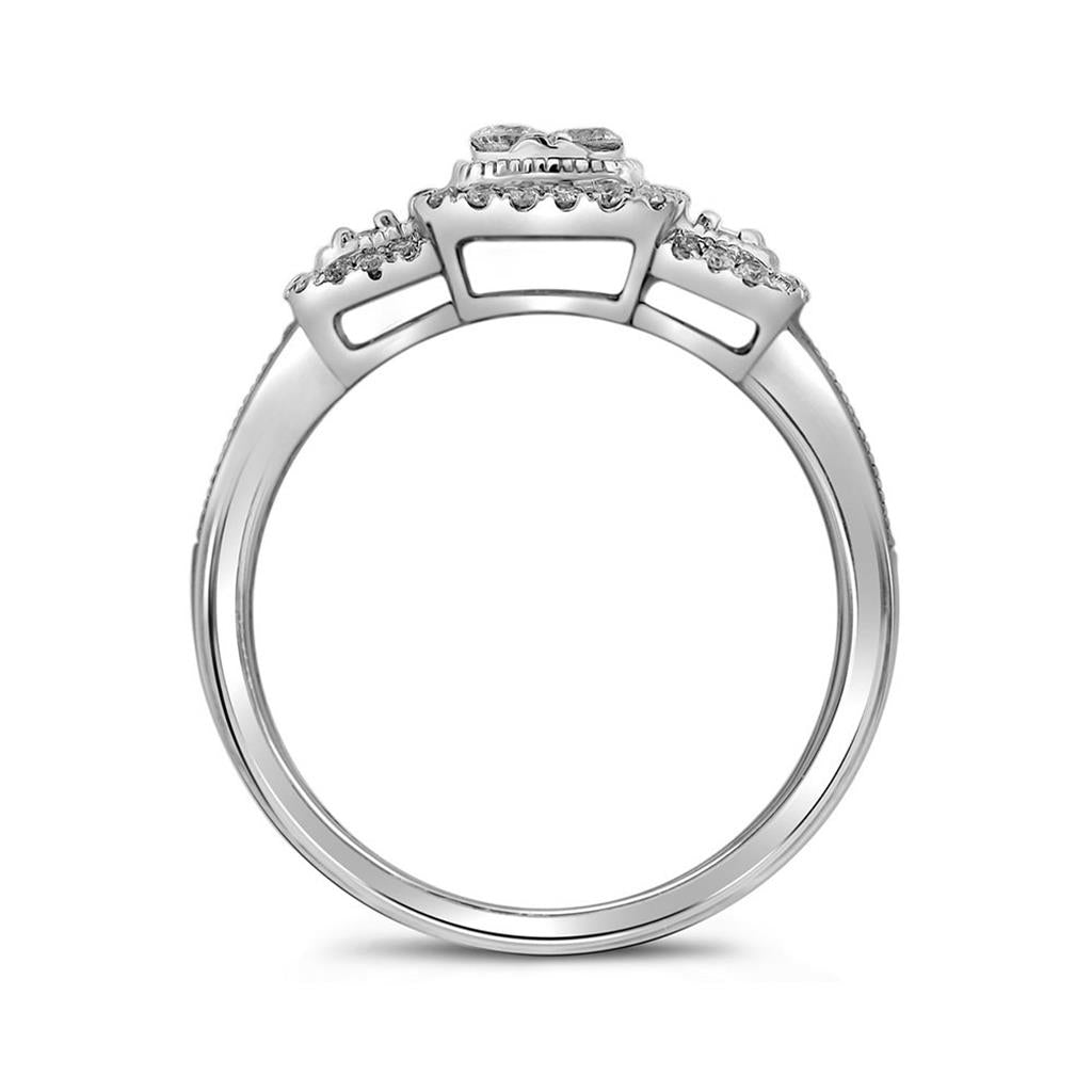 14k White Gold Round Diamond Bridal Wedding Ring Set 1/2 Cttw