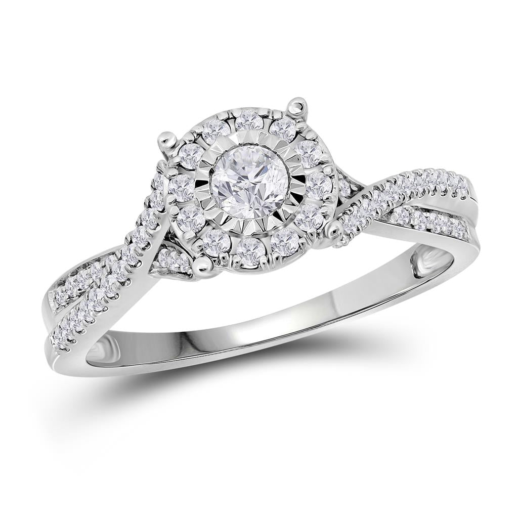14k White Gold Round Diamond Solitaire Bridal Engagement Ring 1/3 Cttw (Certified)