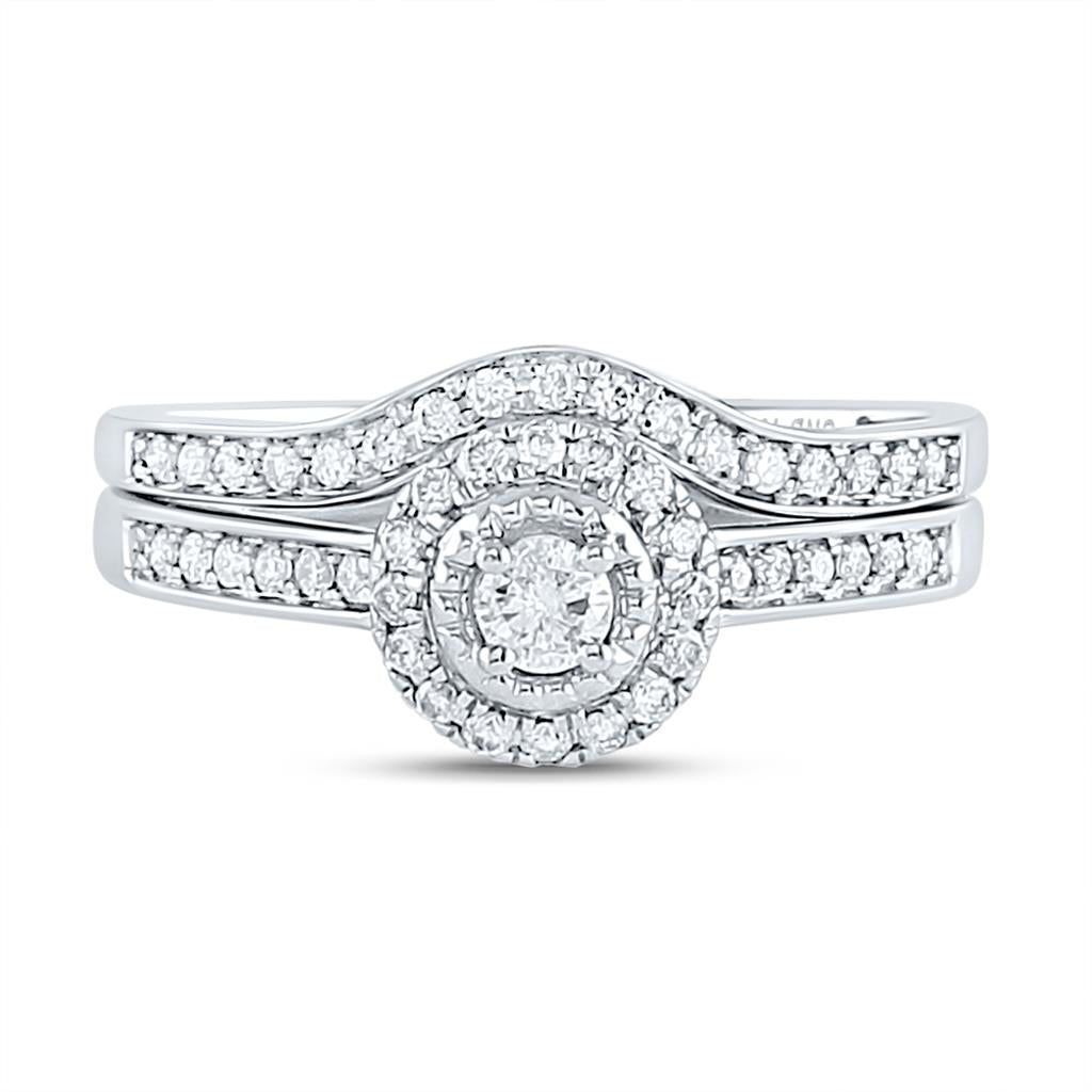 14k White Gold Round Diamond Halo Bridal Wedding Ring Set 1/3 Cttw
