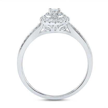 14k White Gold Round Diamond Halo Bridal Wedding Ring Set 1/3 Cttw