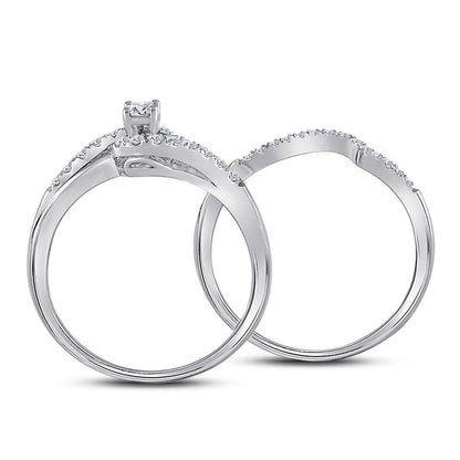 14k White Gold Round Diamond Swirl Bridal Wedding Ring Set 1/3 Cttw