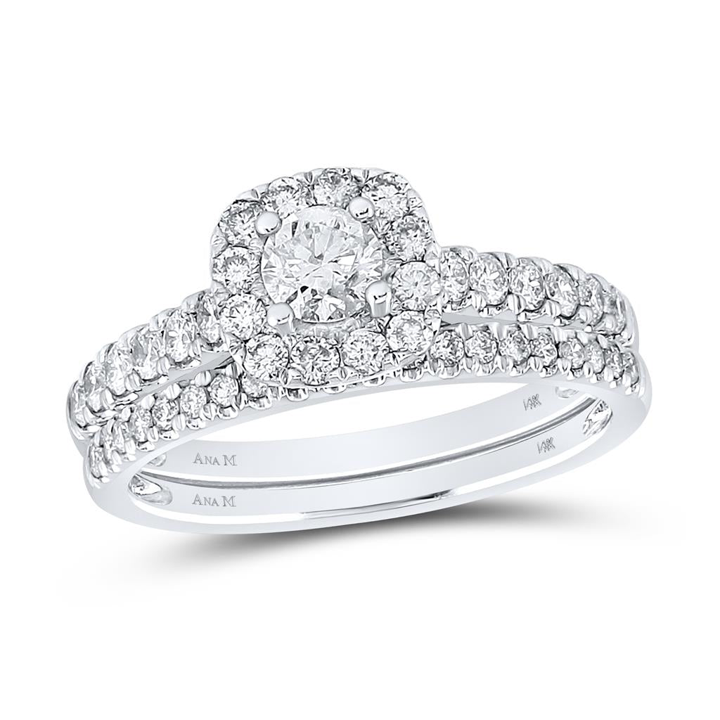 14k White Gold Round Diamond Bridal Wedding Ring Set 1 Ctw (Certified)
