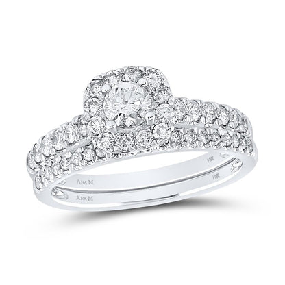 14k White Gold Round Diamond Bridal Wedding Ring Set 1 Ctw (Certified)