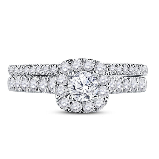 14k White Gold Round Diamond Bridal Wedding Ring Set 1 Ctw (Certified)