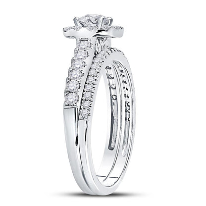 14k White Gold Round Diamond Bridal Wedding Ring Set 1 Ctw (Certified)