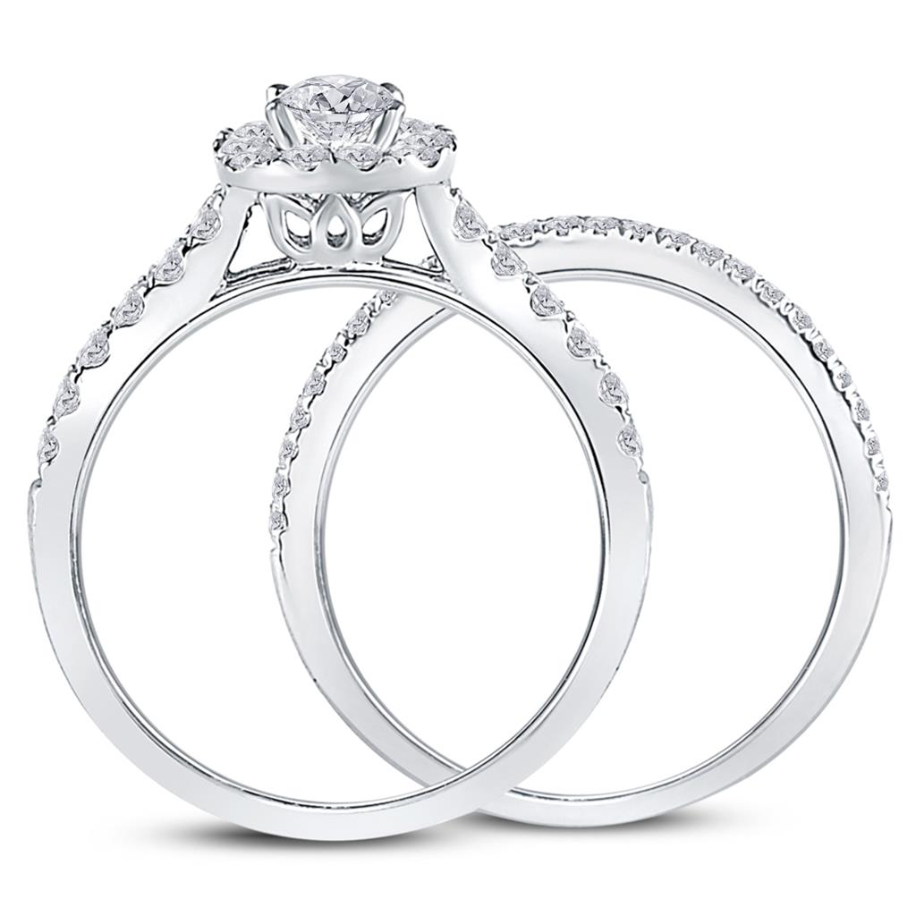 14k White Gold Round Diamond Bridal Wedding Ring Set 1 Ctw (Certified)