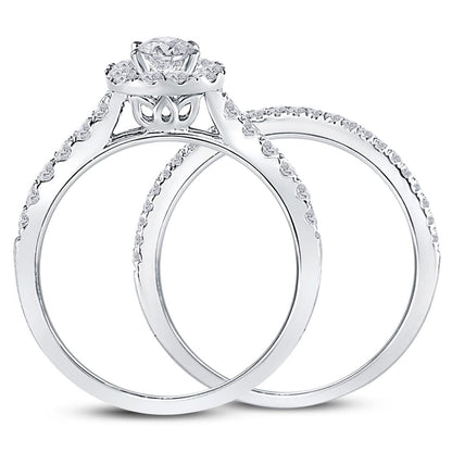 14k White Gold Round Diamond Bridal Wedding Ring Set 1 Ctw (Certified)
