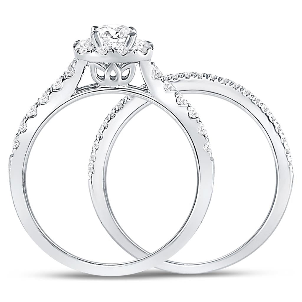 14k White Gold Round Diamond Bridal Wedding Ring Set 1 Ctw (Certified)