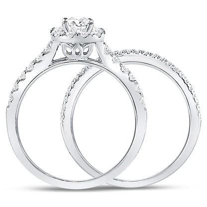 14k White Gold Round Diamond Bridal Wedding Ring Set 1 Ctw (Certified)