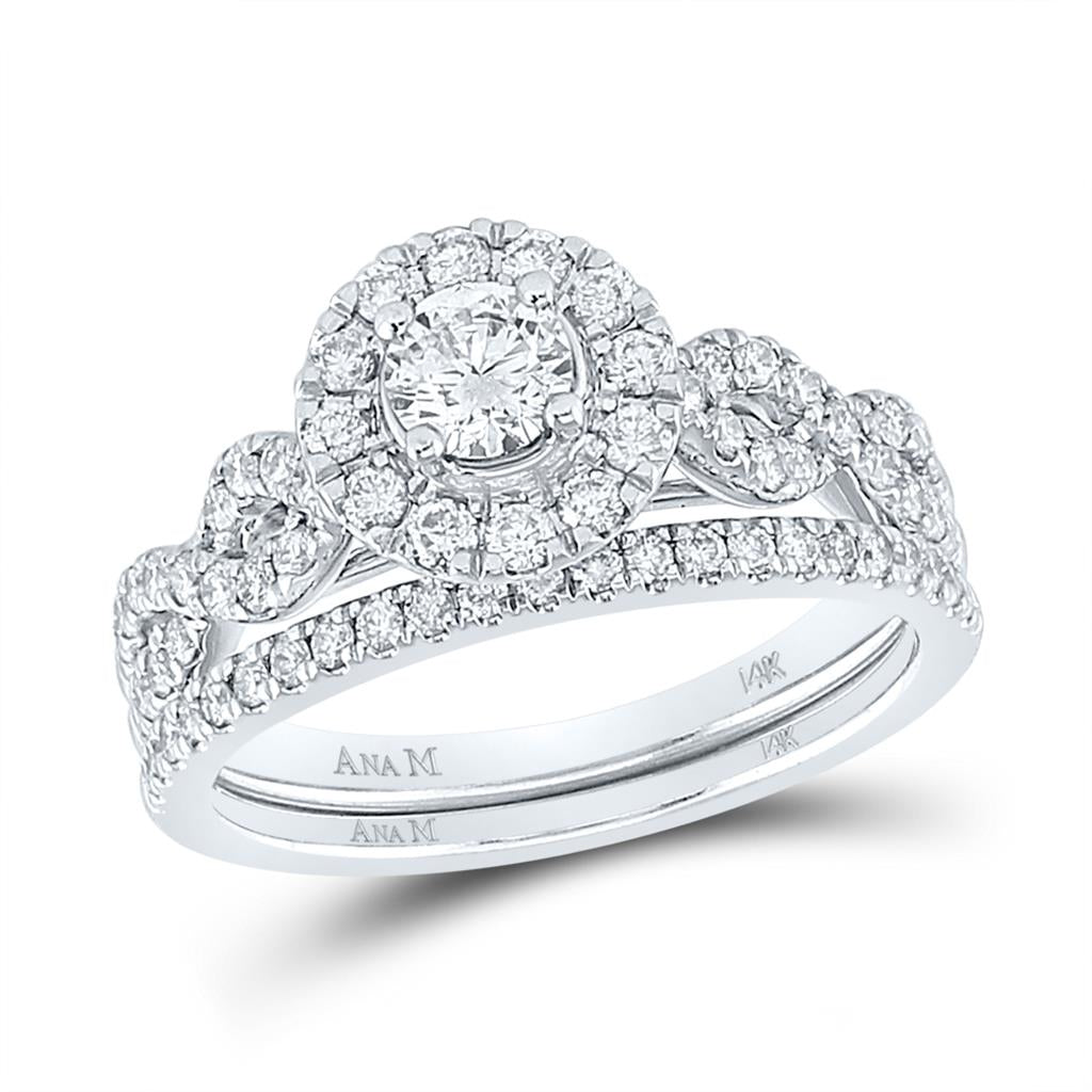 14k White Gold Round Diamond Bridal Wedding Ring Set 1 Cttw (Certified)