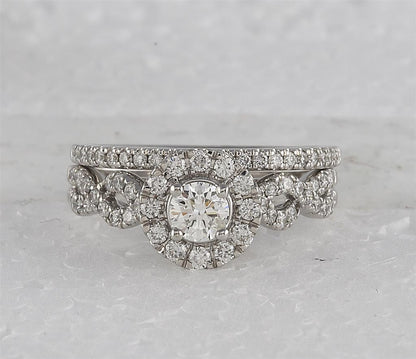 14k White Gold Round Diamond Bridal Wedding Ring Set 1 Cttw (Certified)