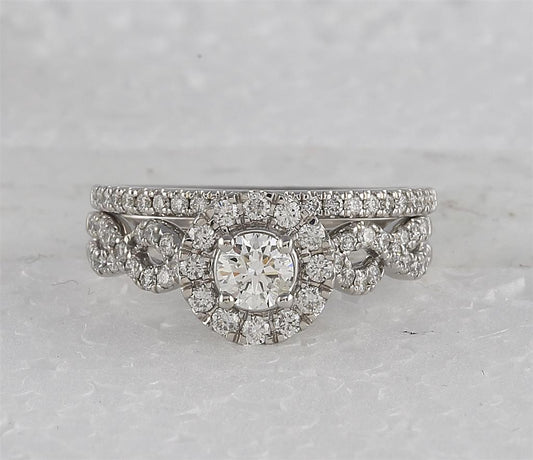 14k White Gold Round Diamond Bridal Wedding Ring Set 1 Cttw (Certified)