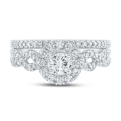 14k White Gold Round Diamond Bridal Wedding Ring Set 1 Cttw (Certified)