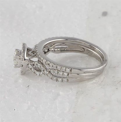 14k White Gold Round Diamond Bridal Wedding Ring Set 1 Cttw (Certified)