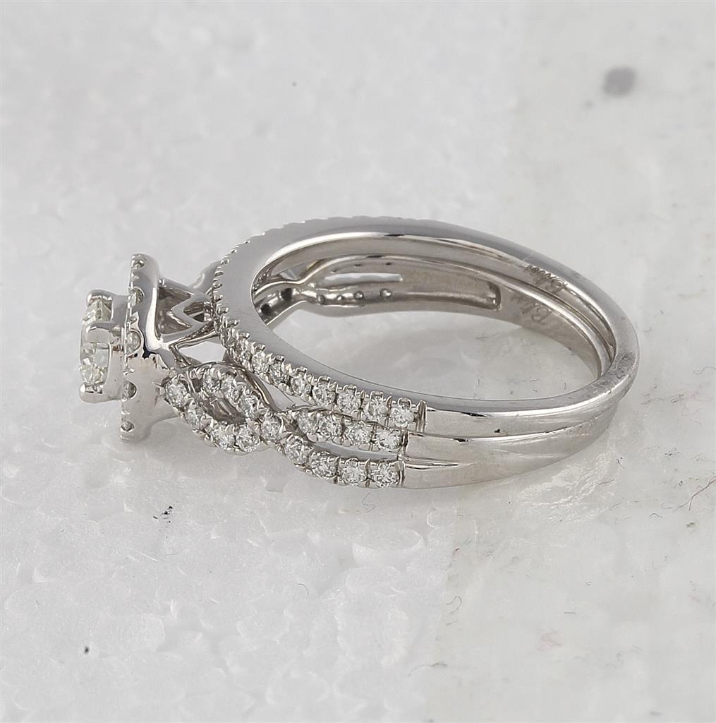 14k White Gold Round Diamond Bridal Wedding Ring Set 1 Cttw (Certified)