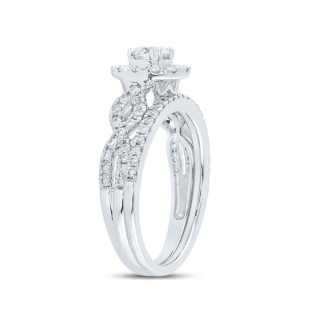 14k White Gold Round Diamond Bridal Wedding Ring Set 1 Cttw (Certified)