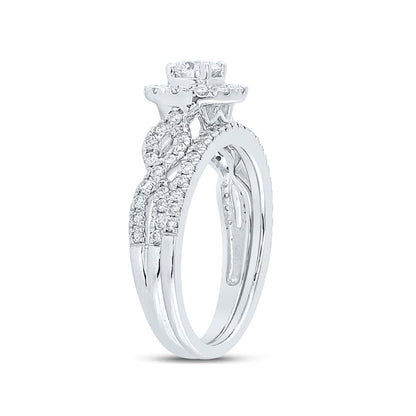 14k White Gold Round Diamond Bridal Wedding Ring Set 1 Cttw (Certified)
