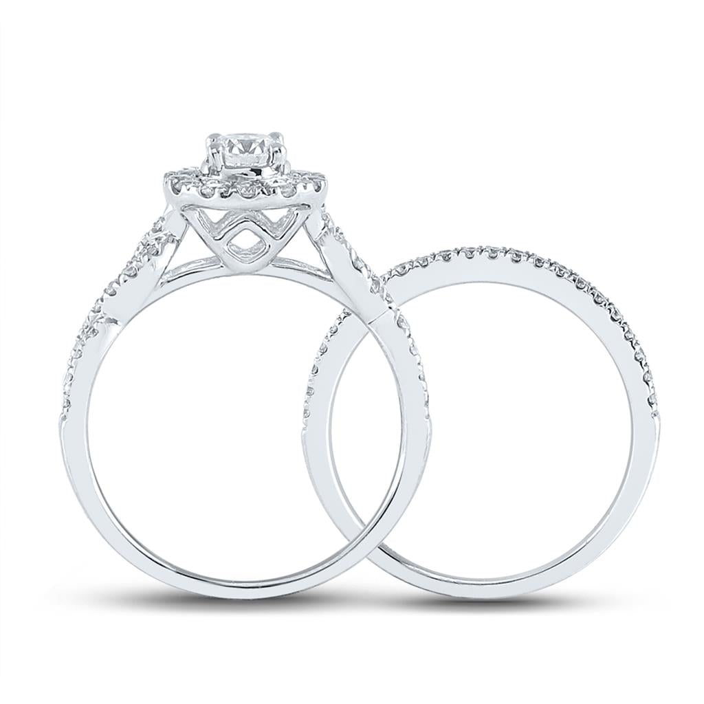 14k White Gold Round Diamond Bridal Wedding Ring Set 1 Cttw (Certified)