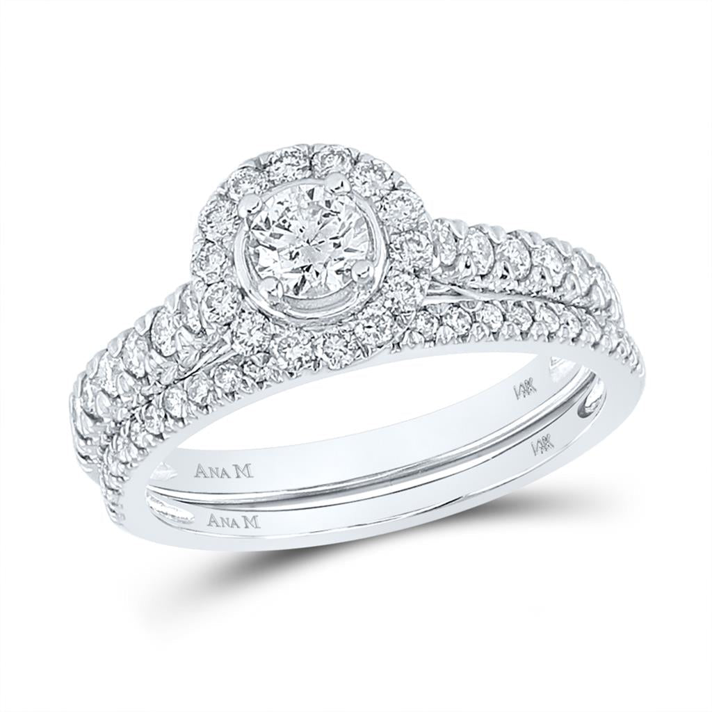 14k White Gold Round Diamond Bridal Wedding Ring Set 1 Cttw (Certified)