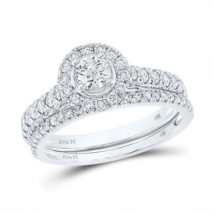 14k White Gold Round Diamond Bridal Wedding Ring Set 1 Cttw (Certified)