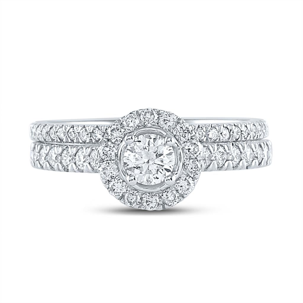 14k White Gold Round Diamond Bridal Wedding Ring Set 1 Cttw (Certified)