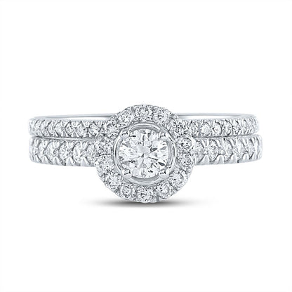 14k White Gold Round Diamond Bridal Wedding Ring Set 1 Cttw (Certified)