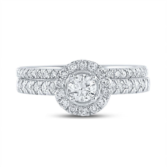14k White Gold Round Diamond Bridal Wedding Ring Set 1 Cttw (Certified)