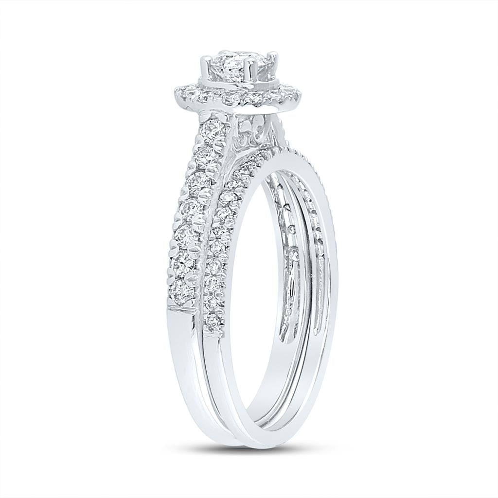 14k White Gold Round Diamond Bridal Wedding Ring Set 1 Cttw (Certified)