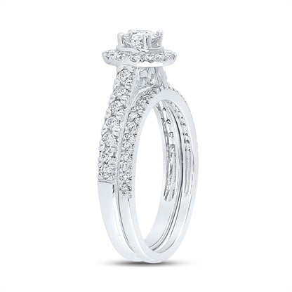14k White Gold Round Diamond Bridal Wedding Ring Set 1 Cttw (Certified)