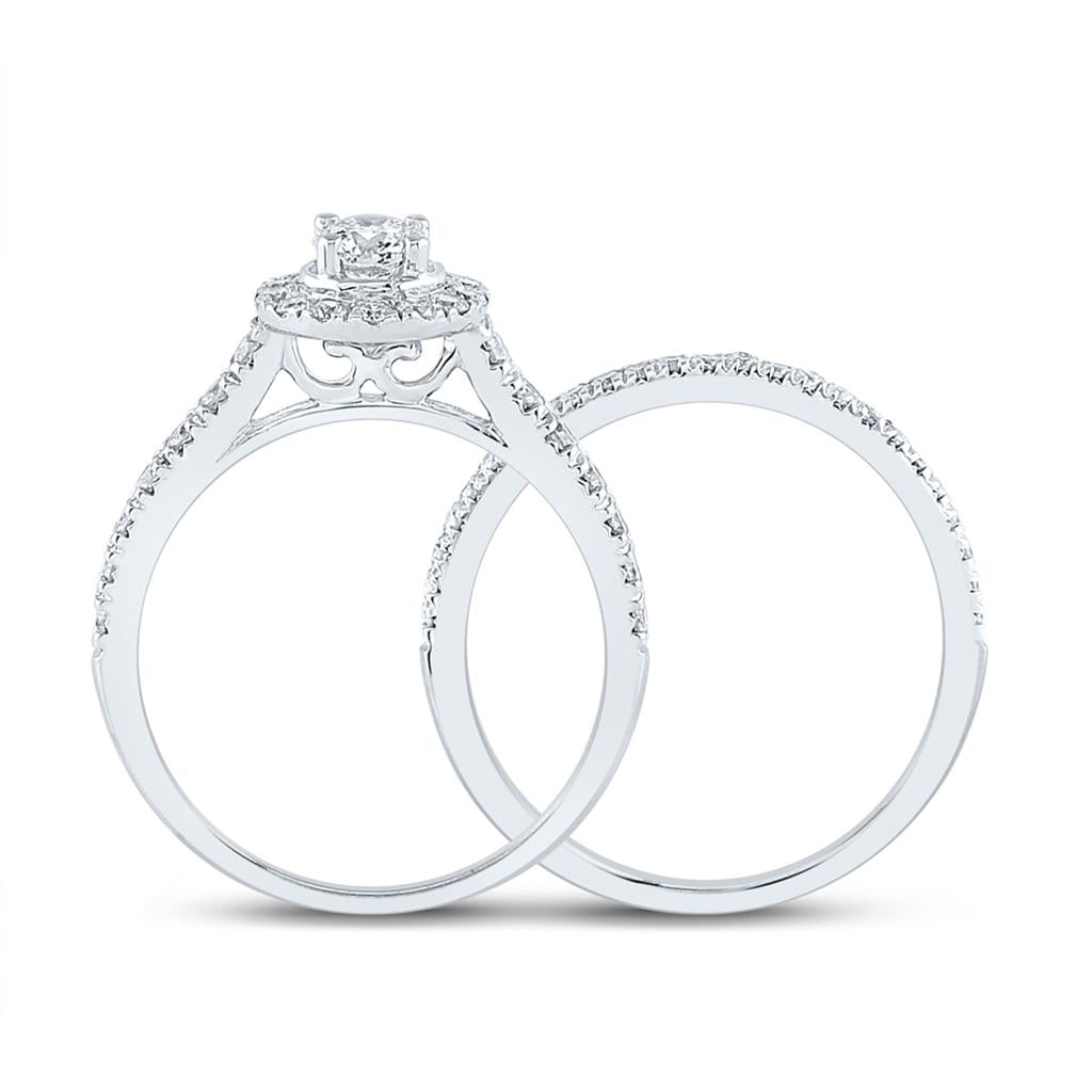 14k White Gold Round Diamond Bridal Wedding Ring Set 1 Cttw (Certified)