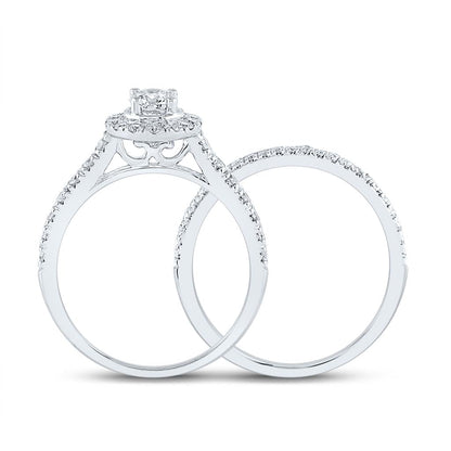 14k White Gold Round Diamond Bridal Wedding Ring Set 1 Cttw (Certified)