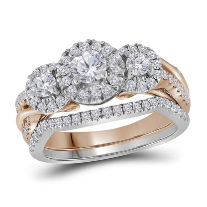 14k White Gold Round Diamond Bridal Wedding Ring Set 1 Cttw (Certified)