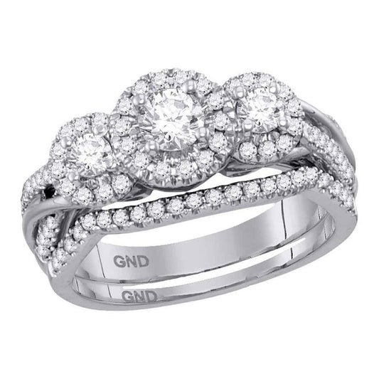 14k White Gold Round Diamond Bridal Wedding Ring Set 1 Cttw (Certified)