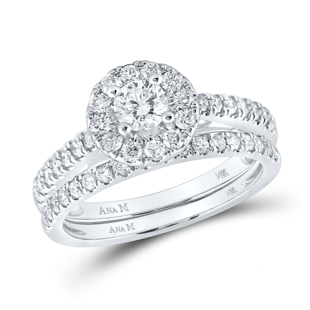 14k White Gold Round Diamond Bridal Wedding Ring Set 1 Cttw (Certified)
