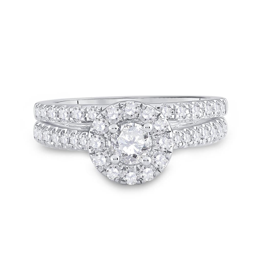 14k White Gold Round Diamond Bridal Wedding Ring Set 1 Cttw (Certified)