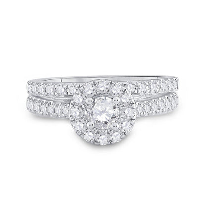 14k White Gold Round Diamond Bridal Wedding Ring Set 1 Cttw (Certified)