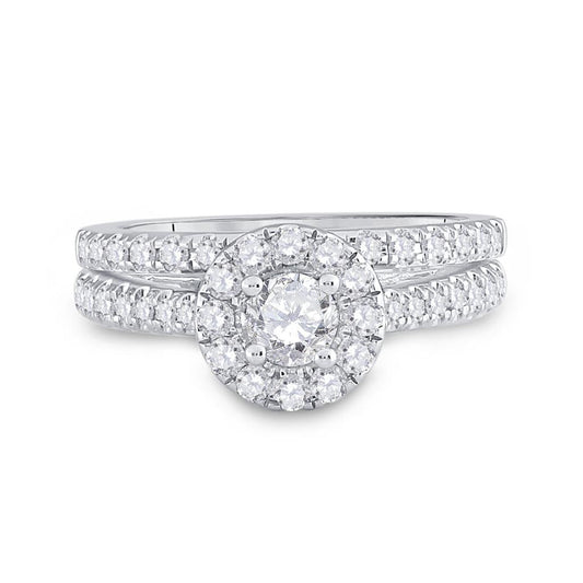 14k White Gold Round Diamond Bridal Wedding Ring Set 1 Cttw (Certified)