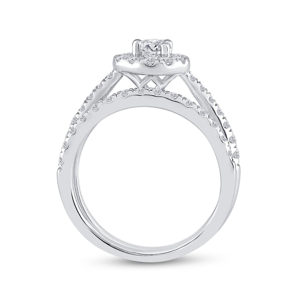 14k White Gold Round Diamond Bridal Wedding Ring Set 1 Cttw (Certified)