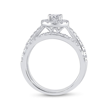 14k White Gold Round Diamond Bridal Wedding Ring Set 1 Cttw (Certified)