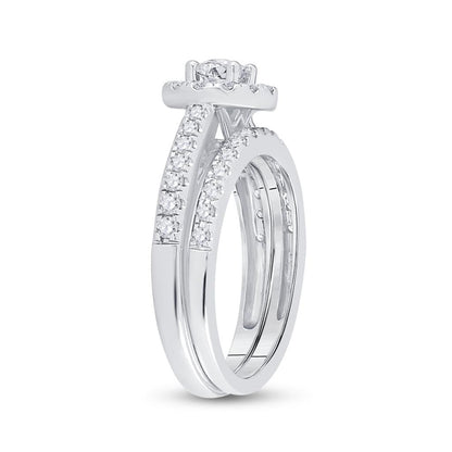 14k White Gold Round Diamond Bridal Wedding Ring Set 1 Cttw (Certified)