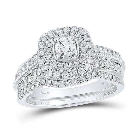 14k White Gold Round Diamond Bridal Wedding Ring Set 1 Cttw (Certified)