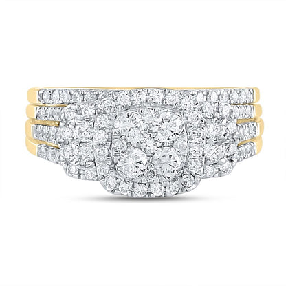 14k Yellow Gold Round Diamond Cluster Bridal Wedding Ring Set 1 Cttw