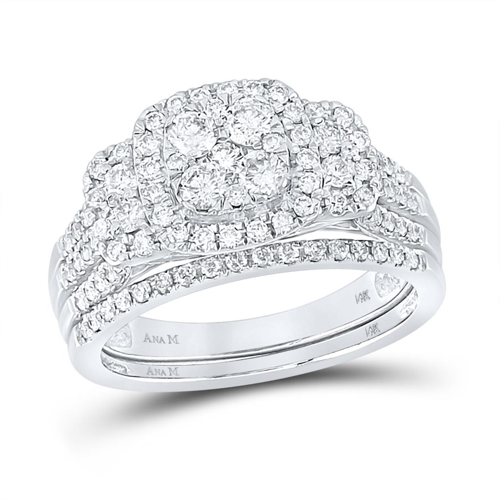 14k White Gold Round Diamond Bridal Wedding Ring Set 1 Cttw
