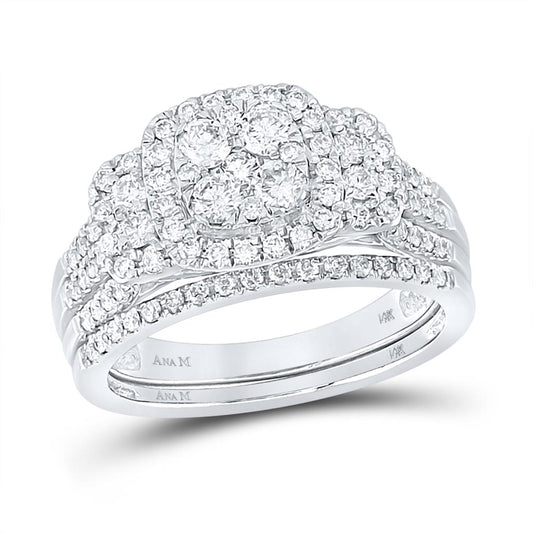 14k White Gold Round Diamond Bridal Wedding Ring Set 1 Cttw