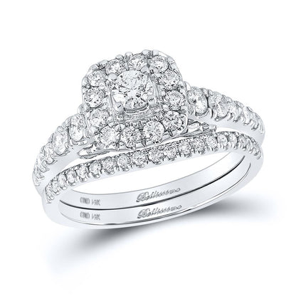 14k White Gold Round Diamond Bridal Wedding Ring Set 1 Cttw (Certified)