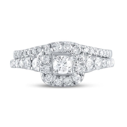 14k White Gold Round Diamond Bridal Wedding Ring Set 1 Cttw (Certified)