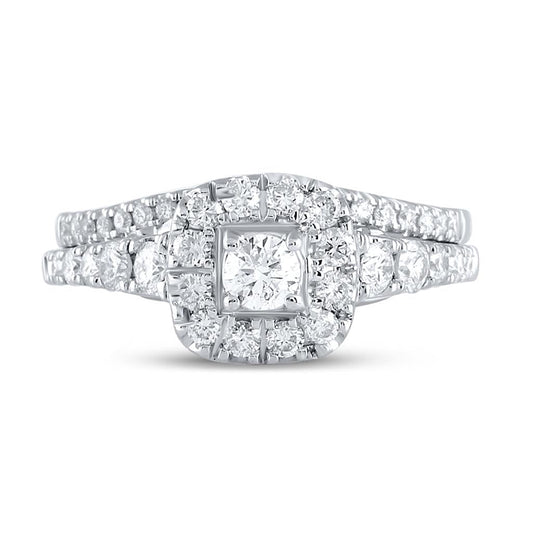 14k White Gold Round Diamond Bridal Wedding Ring Set 1 Cttw (Certified)
