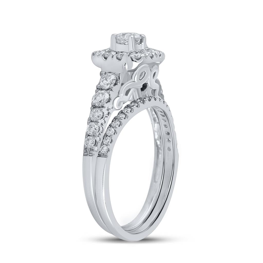 14k White Gold Round Diamond Bridal Wedding Ring Set 1 Cttw (Certified)
